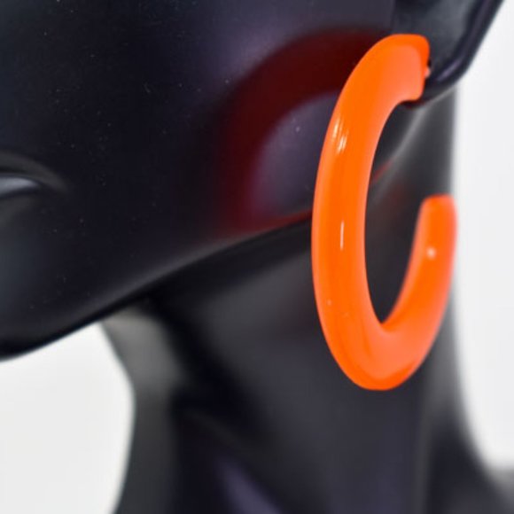 1.75" Retro Translucent Neon Orange Hoop Earrings - Picture 6 of 12